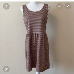 LOFT Mauve Brown Scalloped Sleeveless Patterned Dress